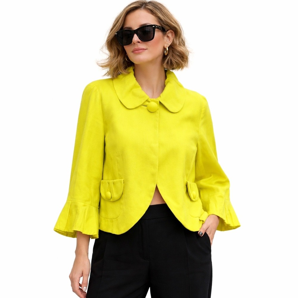 J CREW NEON YELLOW LINEN 3/4 SLEEVE JACKET